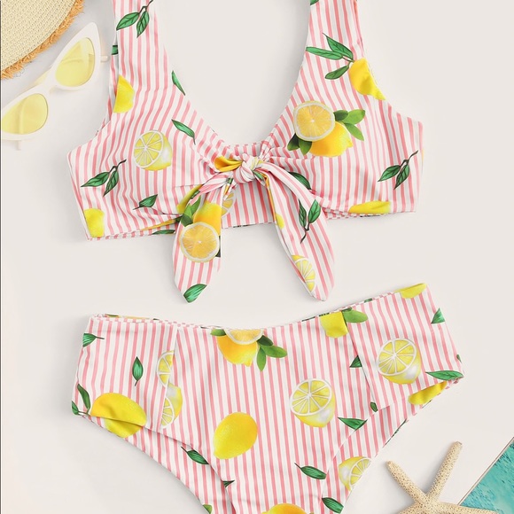 SHEIN Other - NWOT lemon and pink stripes swimsuit